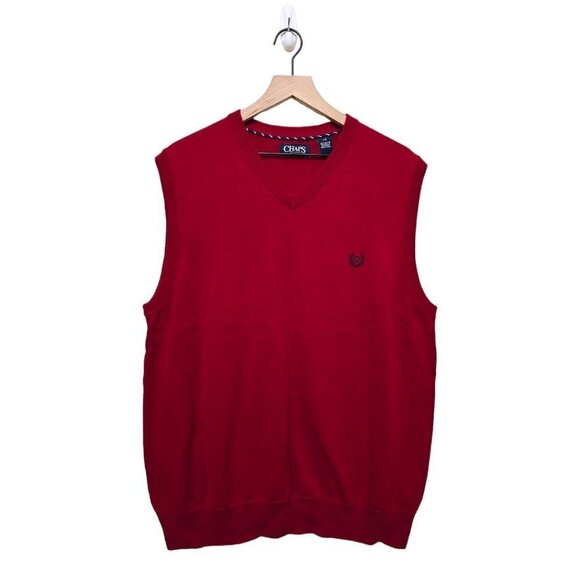 Chaps Red Sleeveless V-Neck Cotton Sweater Vest Sz L - Picture 1 of 7